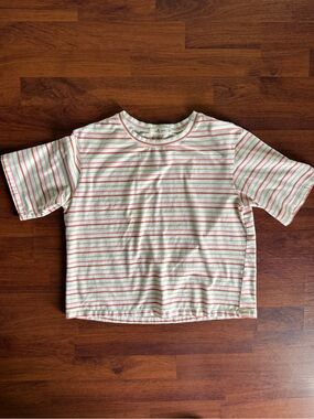Molly Green Striped Short Sleeve Tee in Cream and Coral